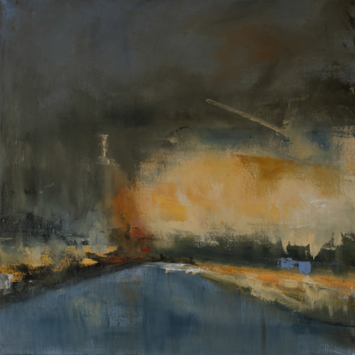 Night. Fall. oil, 24 "x 24" x 1.5" $1000 Available at <a href="https://www.alpersfineart.com/">Alpers Fine Art</a>, 8 Dock Square, Rockport, MA