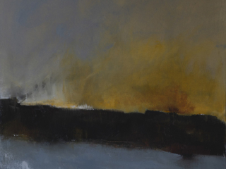 Dusk--the time of regrets and melancholy, but also of brilliant sunsets and glorious memories. Oil painting in golds and blues.