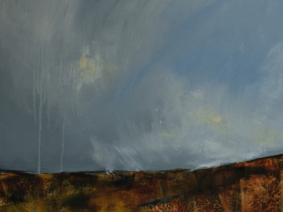 landscape oil painting in blues and earthtones