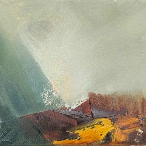 Autumn Falls, oil on gallery-wrapped canvas, 8x8x1.5” Available at <a href="https://13forest.com/">13 FOREST Gallery</a>, 167A Mass. Ave., Arlington, MA